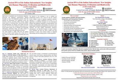 Conference on "Ancient DNA of the Indian Subcontinent: New Insights into Human Migration, Civilization and Biodiversity" (A-DNA India 2026) on 22nd October 2026